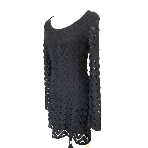 FREE PEOPLE Midi Dress Size Small Black Lined Open Knit Shell Overlay - Picture 4 of 8